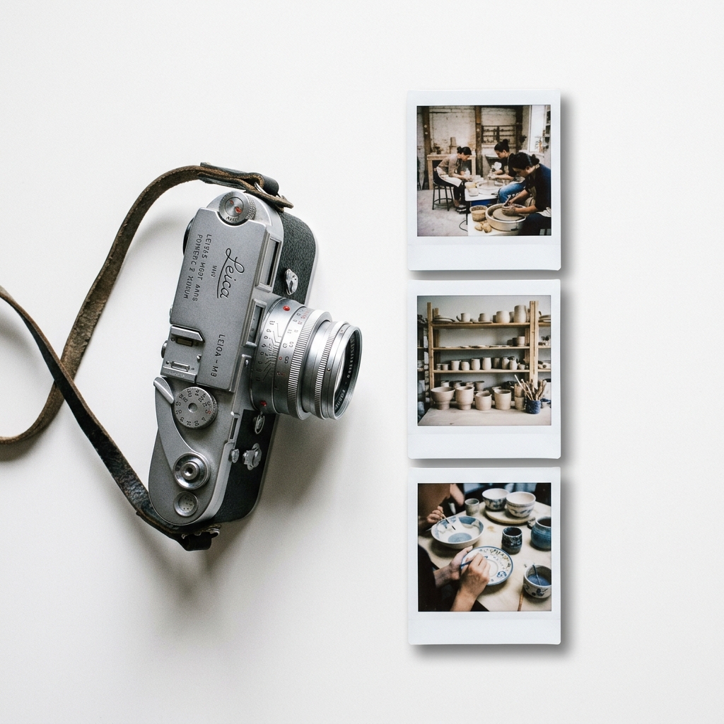 Vintage camera and polaroids