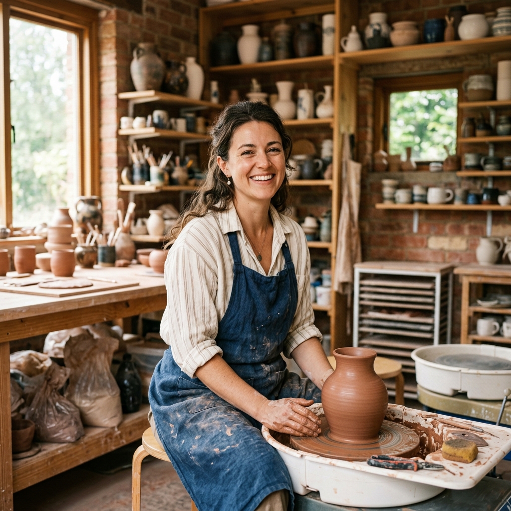 Leah in her pottery studio